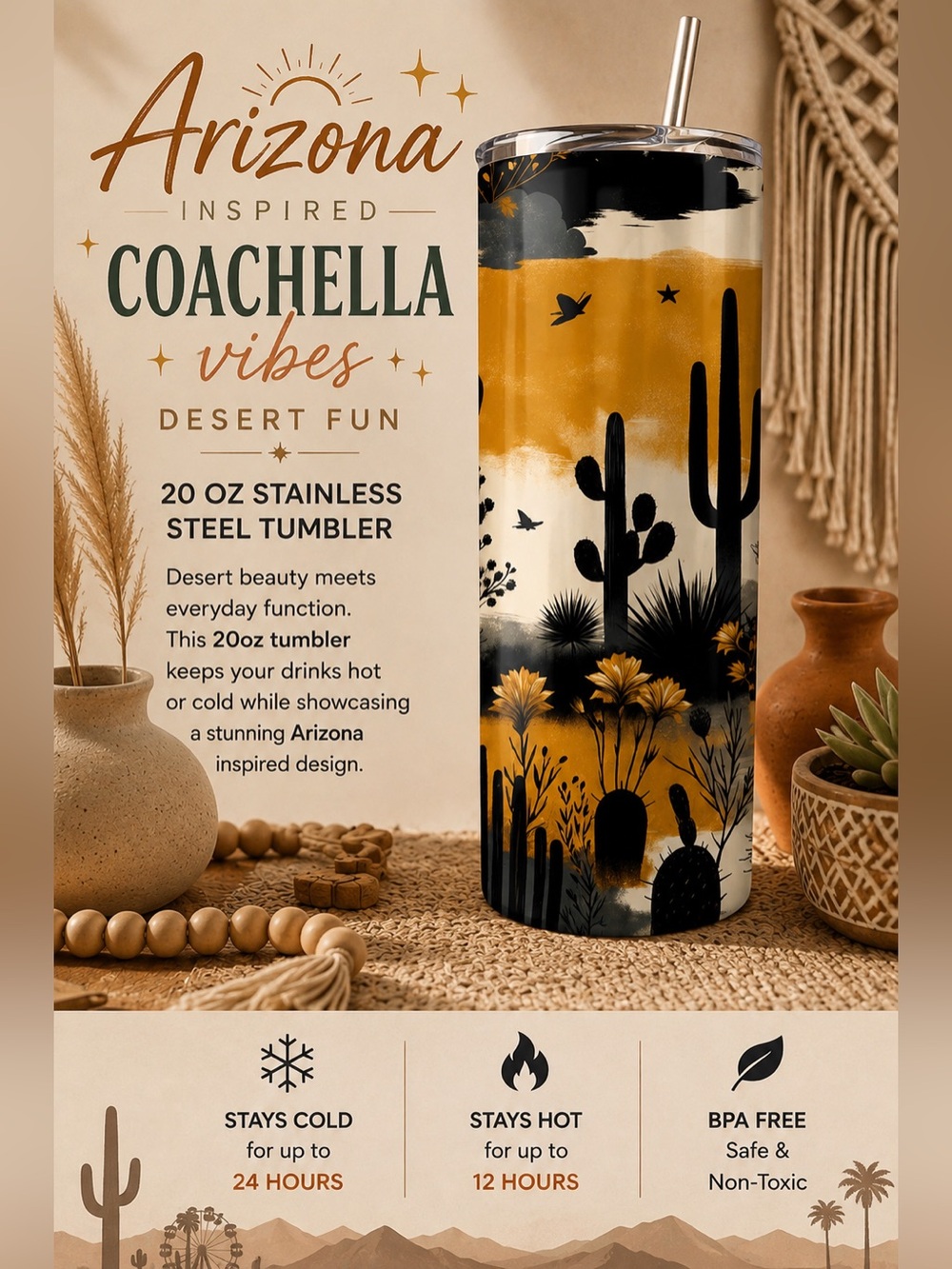 Private Label Arizona Coachella Vibes Tumbler - Gold & Black